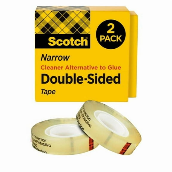 Scotch-1PK Double-Sided Tape, 3" Core, 0.5" x 36 yds, Clear, 2/Pack