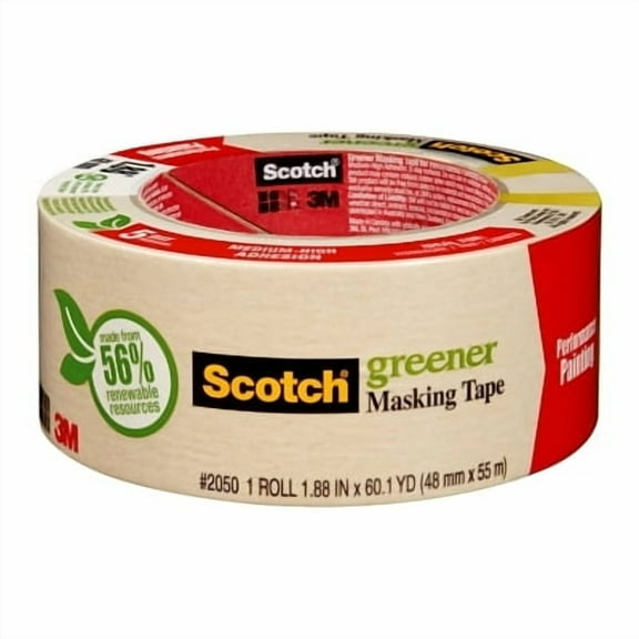 Scotch 2050 Greener Masking Tape, 1.88 in x 60.1 yd, Beige | Bundle of 2 Rolls