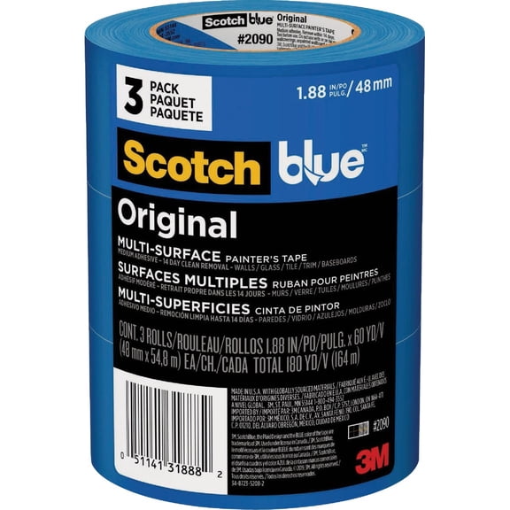 3M ScotchBlue Painter's Tape 2090 - Blue, 3 Pack, 1.88 in x 60 yds