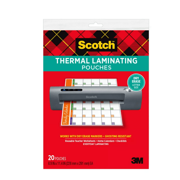 Scotch 20ct Dry Erase Thermal Laminating Sheets: Laminating Supplies for Cardstock & Pouches, 11.5" x 9"