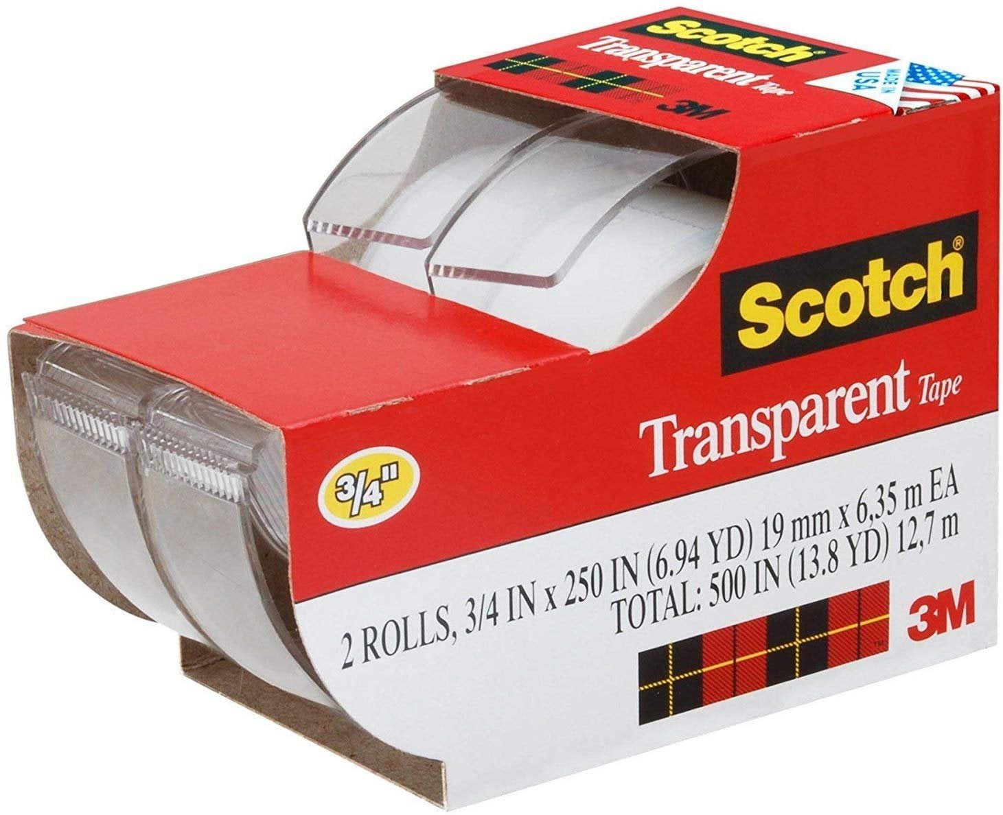 Scotch® Crystal Clear Tape, 19 mm x 7.5 m, 2 Rolls on Handheld Dispenser +  1 FREE/Pack