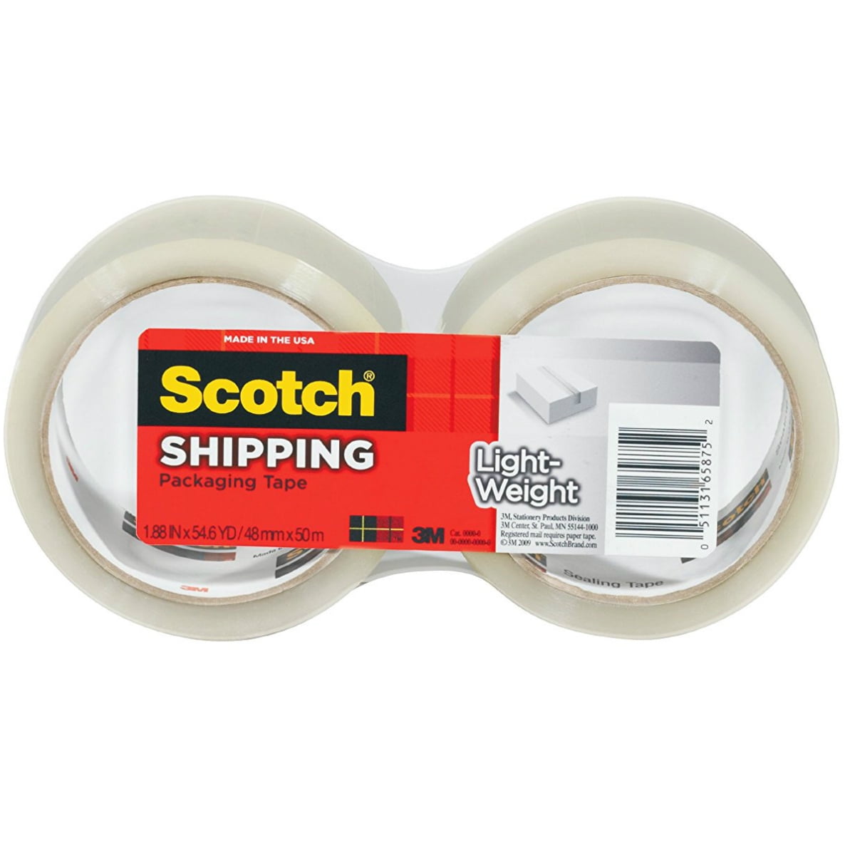 Scotch 33502 Lightweight Packaging Tape 54.6 yd L 1.88 in W 2.2 mil