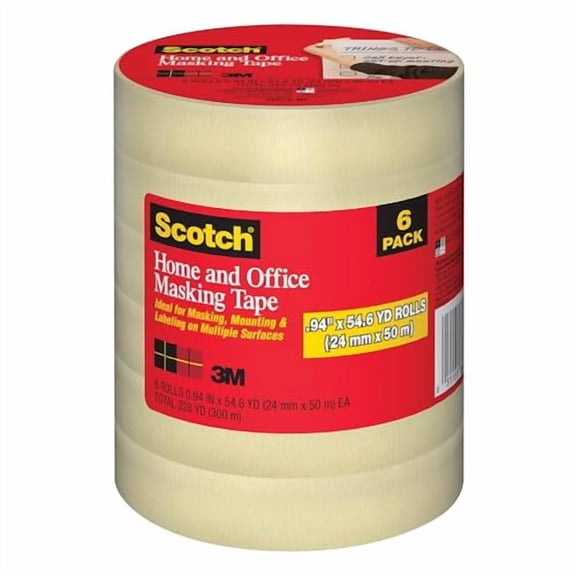Scotch 3437-6 Masking Tape, 0.94" Width, Tan, 6 Count