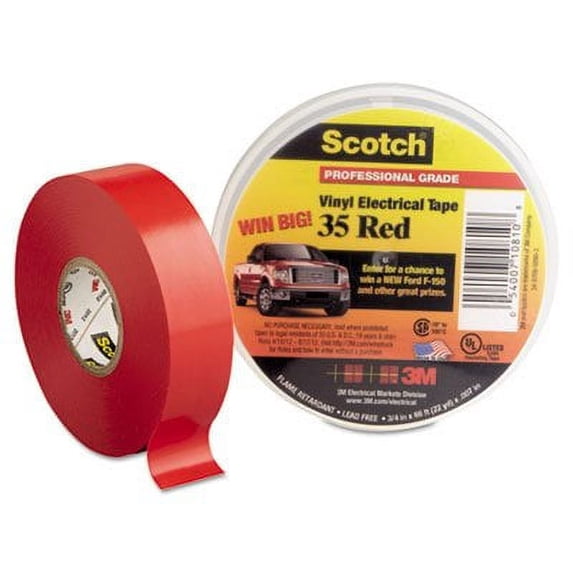 Scotch 35 Vinyl Electrical Color Coding Tape, 3/4"" x 66ft, Red, Sold as 1 Roll
