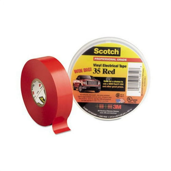 Scotch 35 Vinyl Electrical Color Coding Tape 3" Core, 0.75" x 66 ft, Red