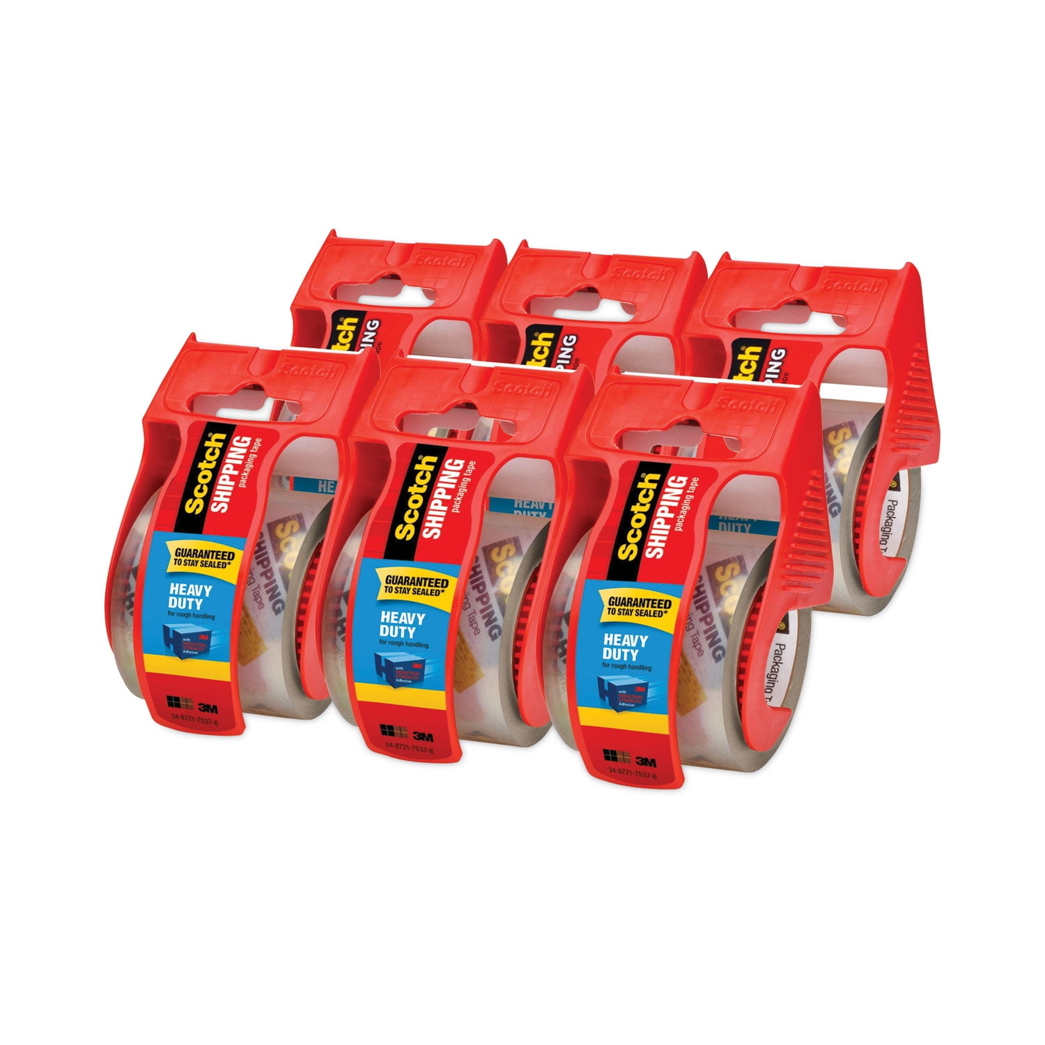 Scotch 3850 Heavy-Duty Packaging Tape with Dispenser, 1.5\\" Core, 1.88\\" x 66.66 ft, Clear, 6/Pack