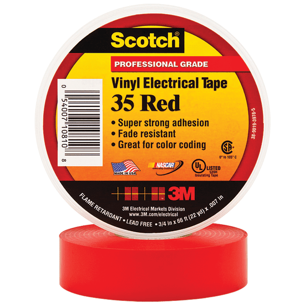 Scotch 3M 35 Colored Electrical Tape 7 Mil 3/4" x 66' Red 10/Case T96403510PKR