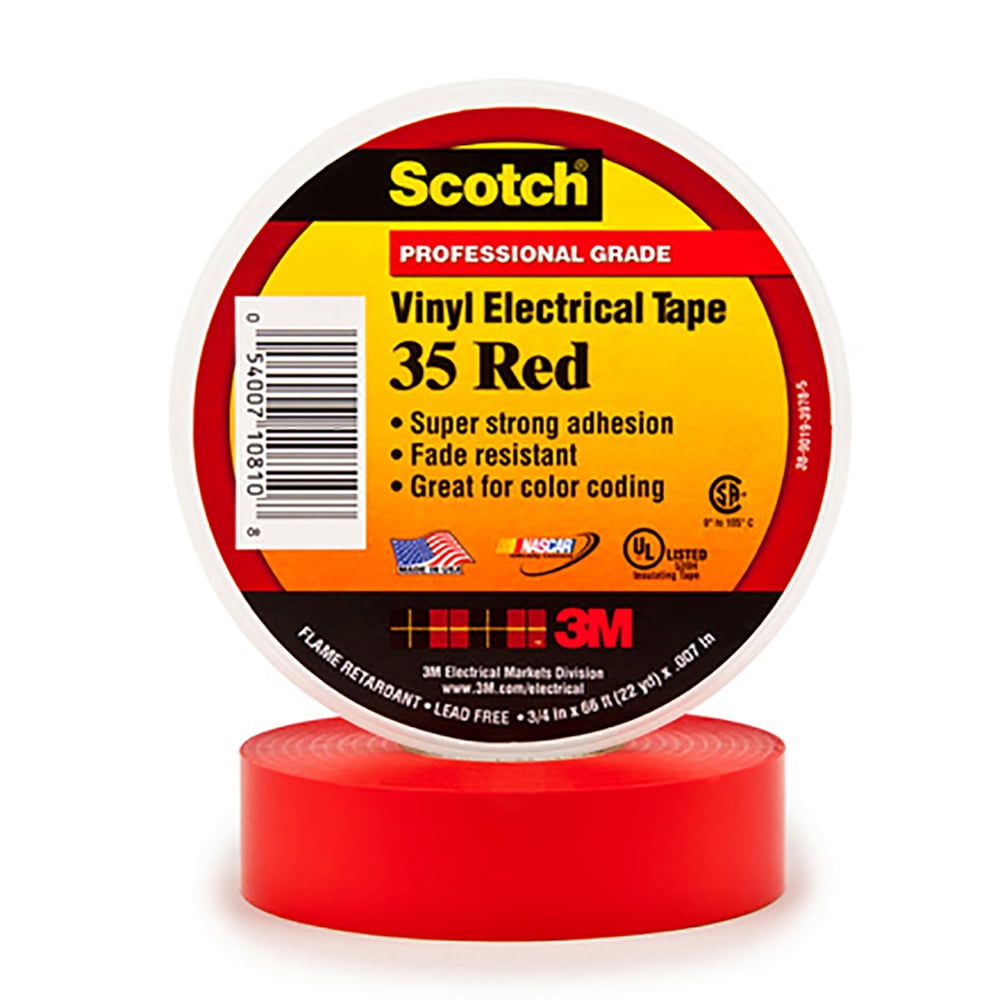 Scotch 3M 35 Colored Electrical Tape 7 Mil 3/4" x 66' Red 100/Case T964035R