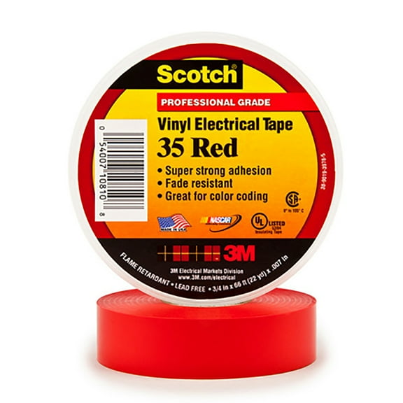 Scotch 3M 35 Colored Electrical Tape 7 Mil 3/4" x 66' Red 100/Case T964035R