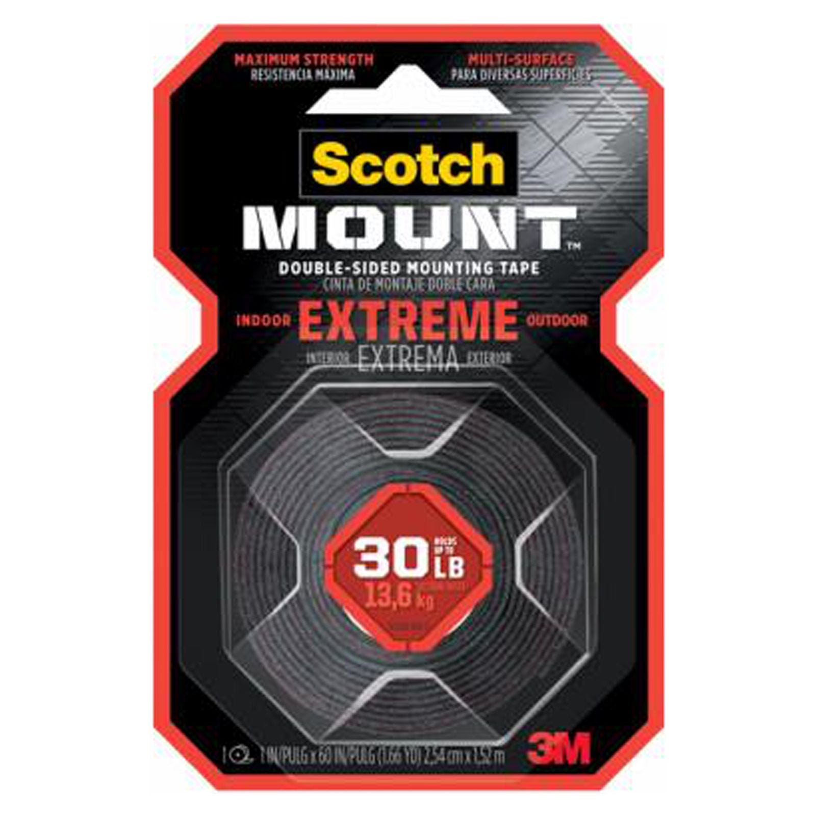 Scotch 414H Extreme Mounting Tape, Double-Sided, 1-In. x 5-Ft. - Quantity 6