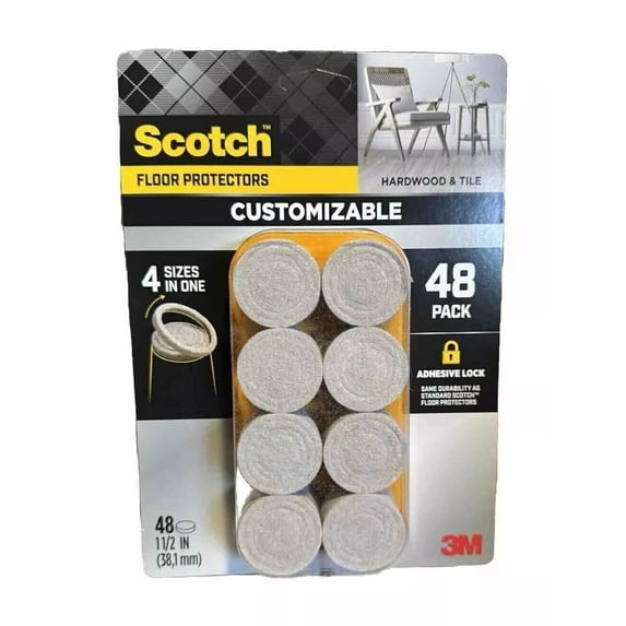 Scotch 48 Pack Customizable 4 Sizes in One Floor Protector Felt Furniture Pads