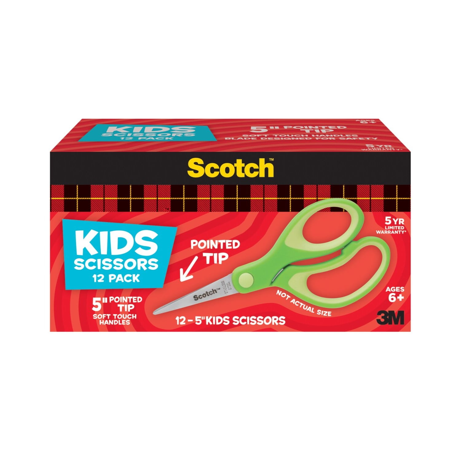 Scotch Soft Touch Blunt Tip Kids Scissors, 5", Blunted, Green, 12 Count
