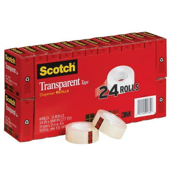 Scotch 600 Multi-Purpose Photo-Safe Self-Adhesive Tape With 1 In. Core, Pack 24