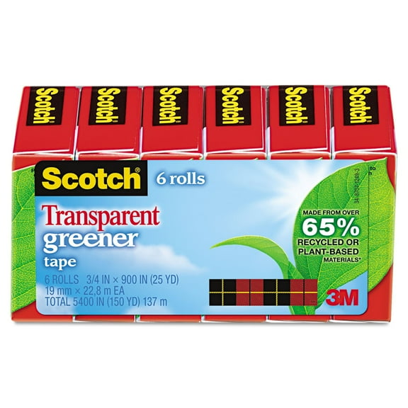 Scotch 6126P Transparent Greener Tape, 3/4-Inch x 900-Inch, 1-Inch Core, 6/Pack