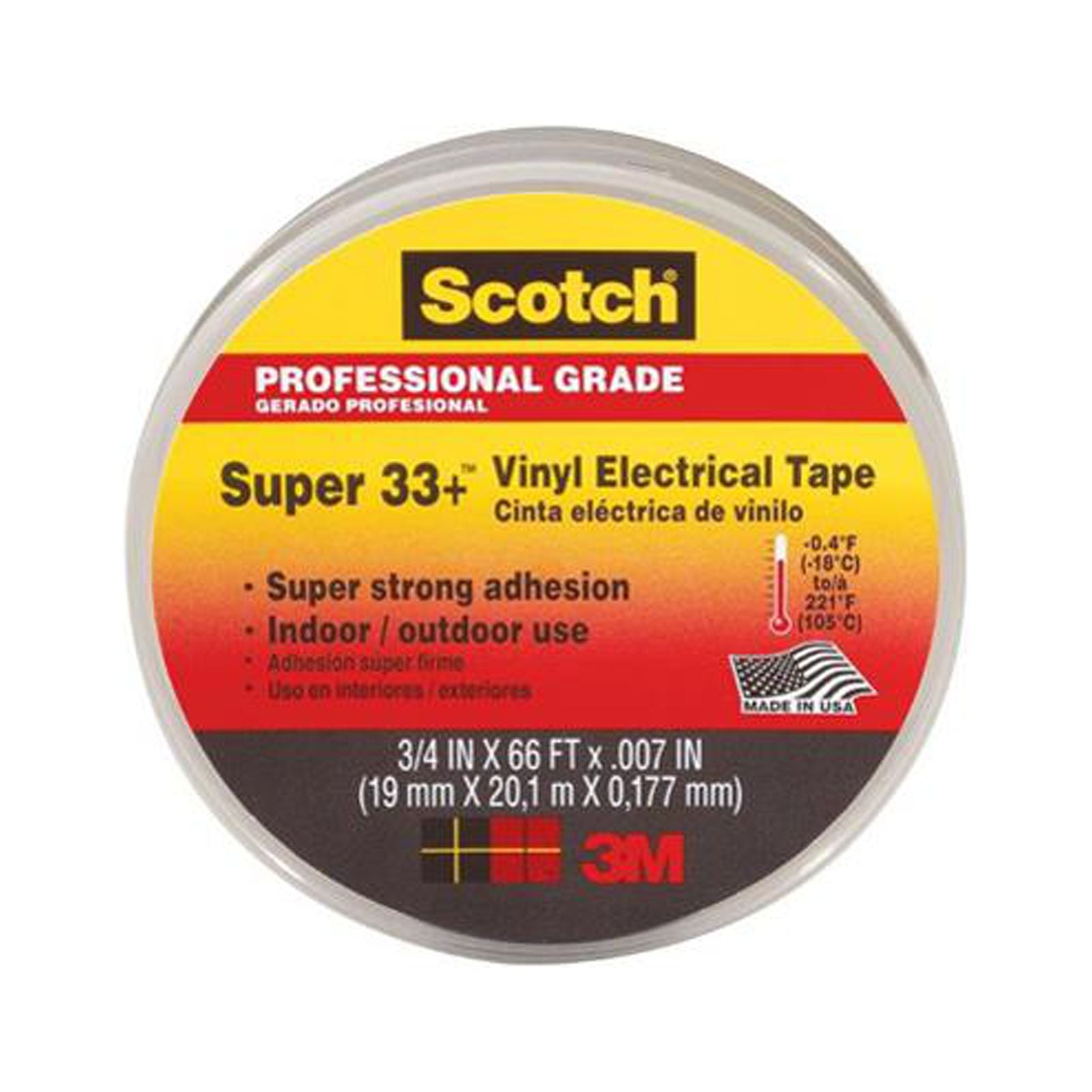 Scotch 6132BA100 Super 33+ Electrical Tape, Black Vinyl, .75In. x 66