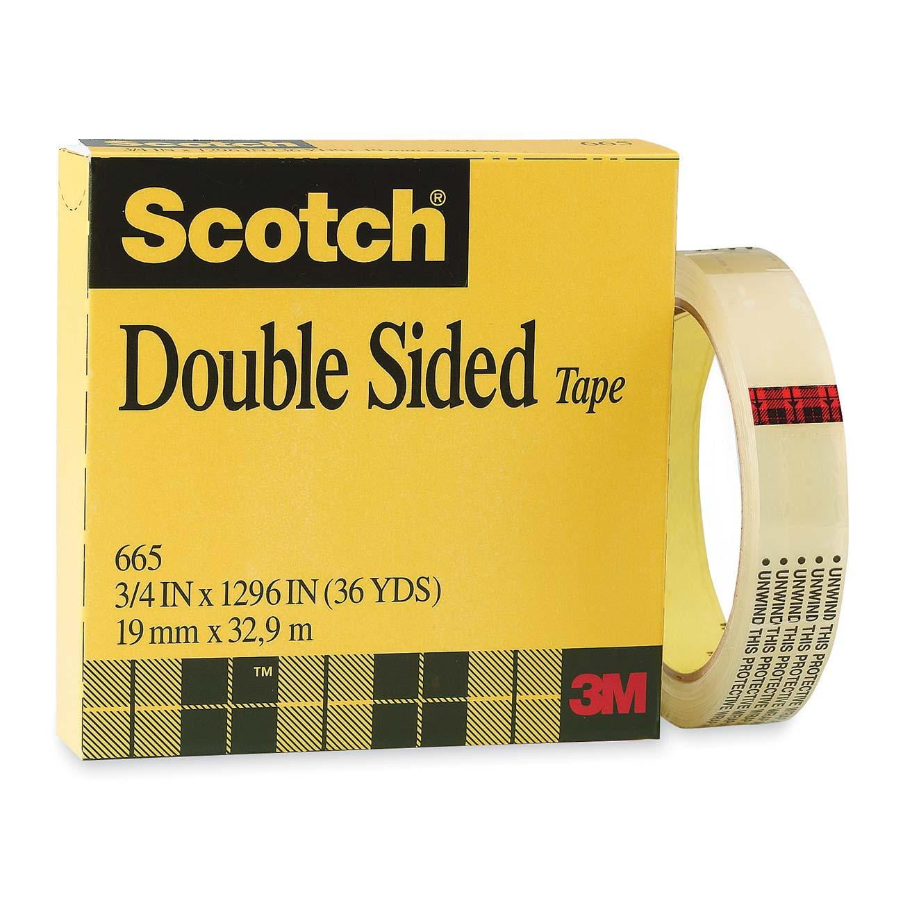 Scotch 665 DoubleSided Tape, 0.50 x 1296 Inches, Clear, Pack of 2