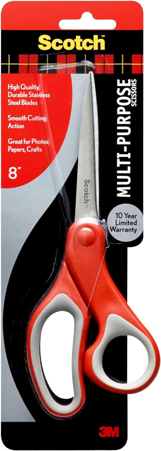 Scotch 8 Inch MultiPurpose Scissors, Great for Everyday Use (1428),Red