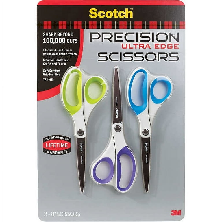 Scotch 8 Precision Ultra Edge Scissors, Assorted Colors, 3 ct