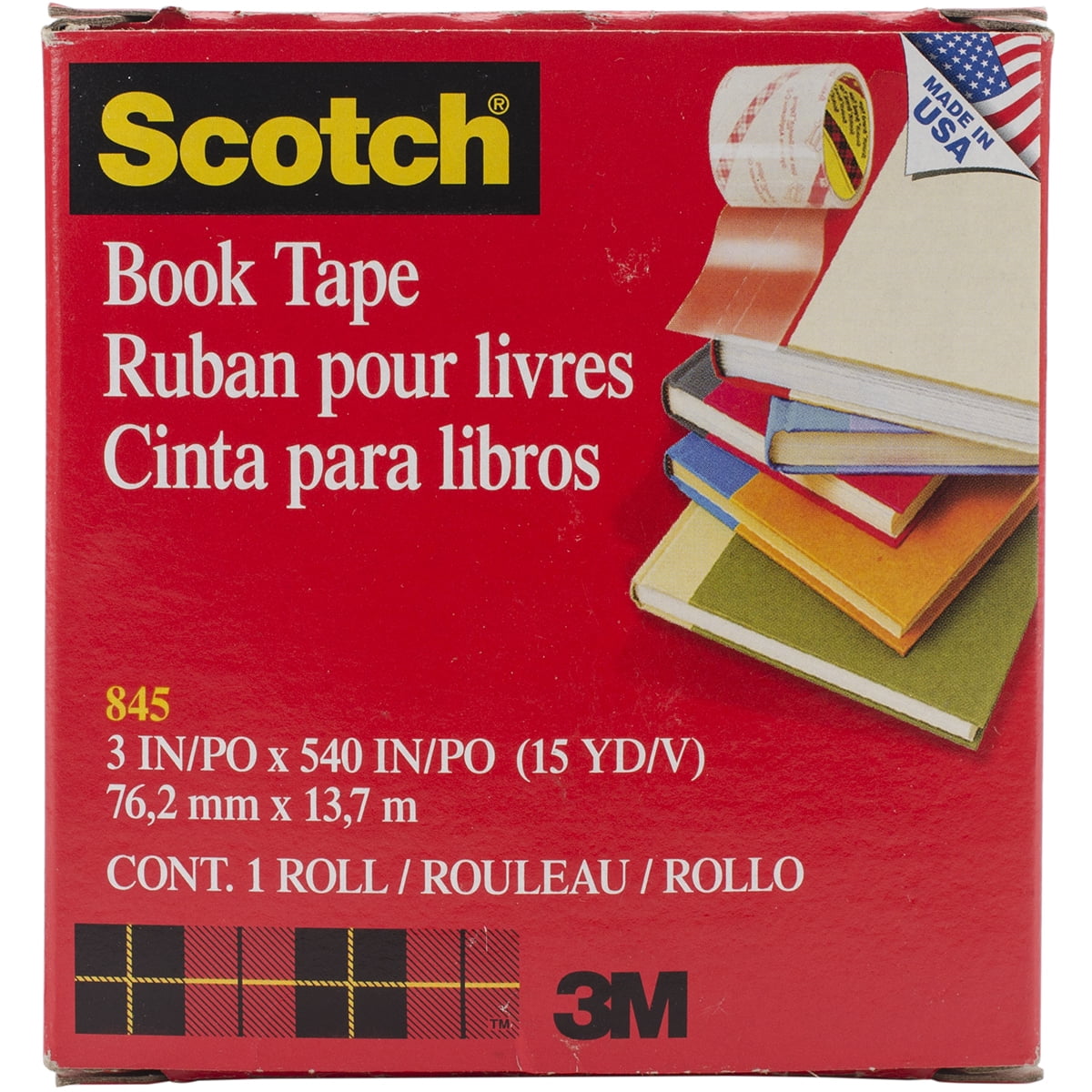 Scotch 845 Book Tape, 1.50 Inches x 15 Yards, 3 Inch Core, Crystal