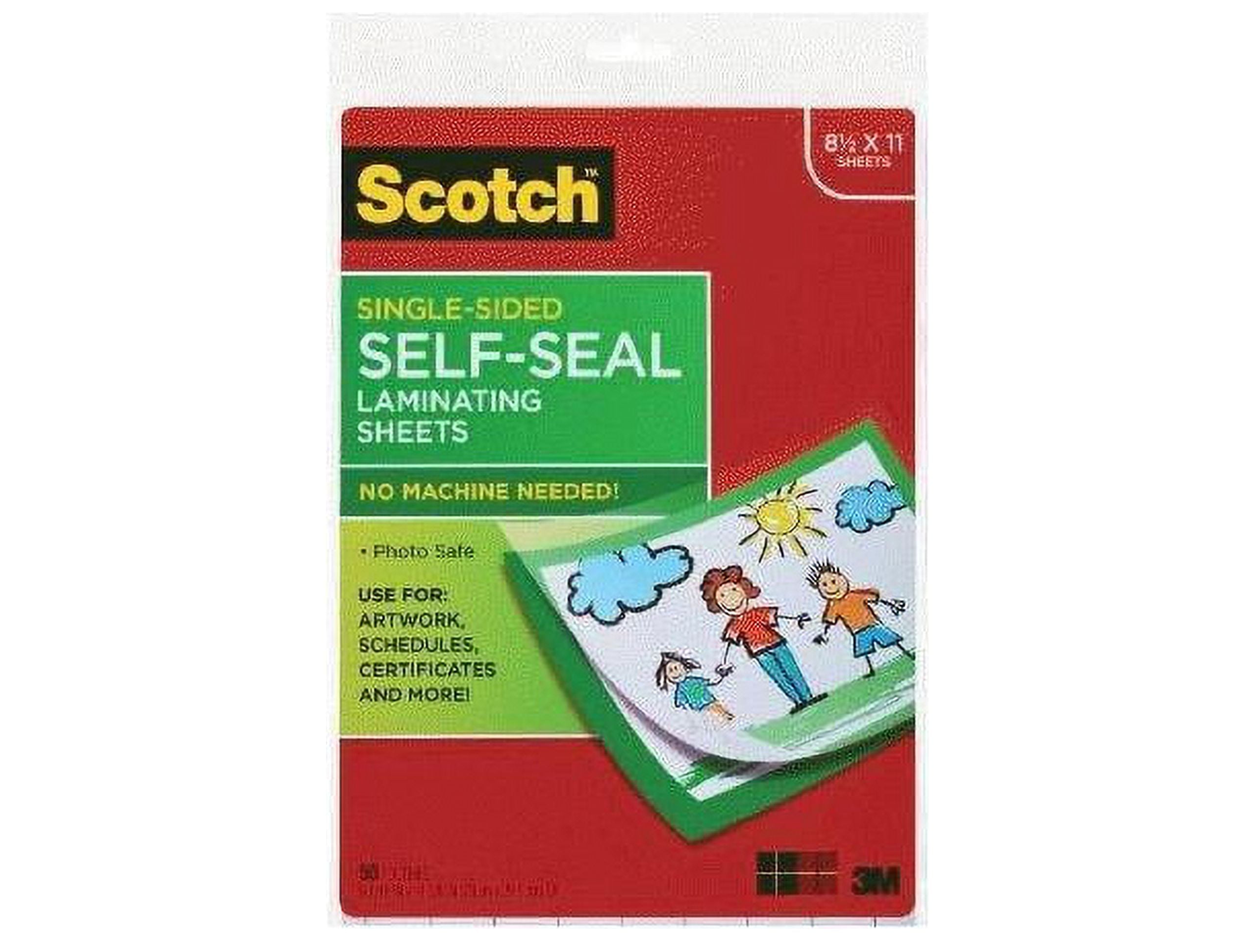 Scotch Self-Seal Laminating Sheets, 8-1/2 x 11, Single Sided, Letter  Size, Clear, 50 Sheets, LS854SS-50