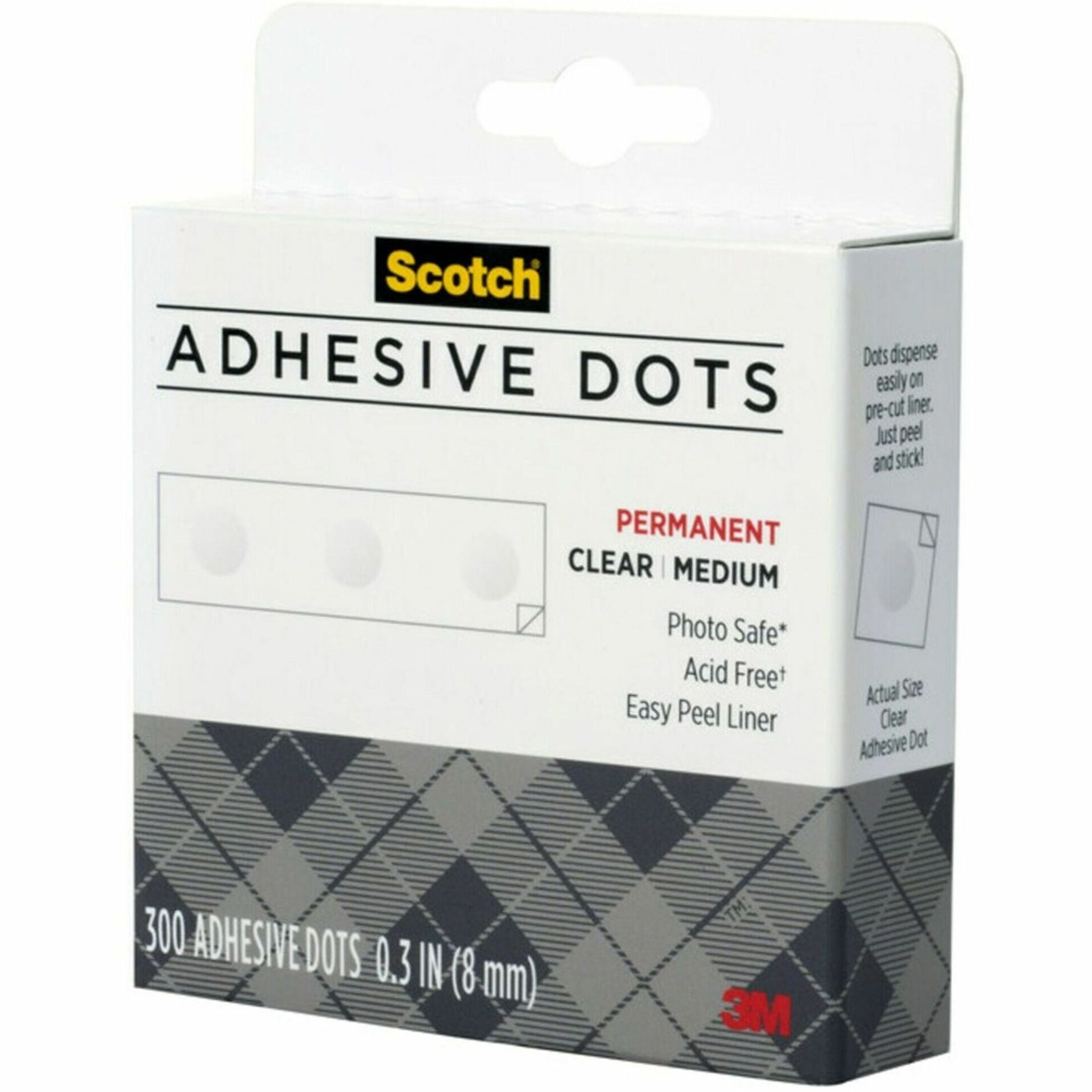 Scotch Adhesive Dots, 0.30" Width X 0.30" Length, Photo-Safe, Permanent Adhesive, Dispenser Included, Clear, 300/Bx