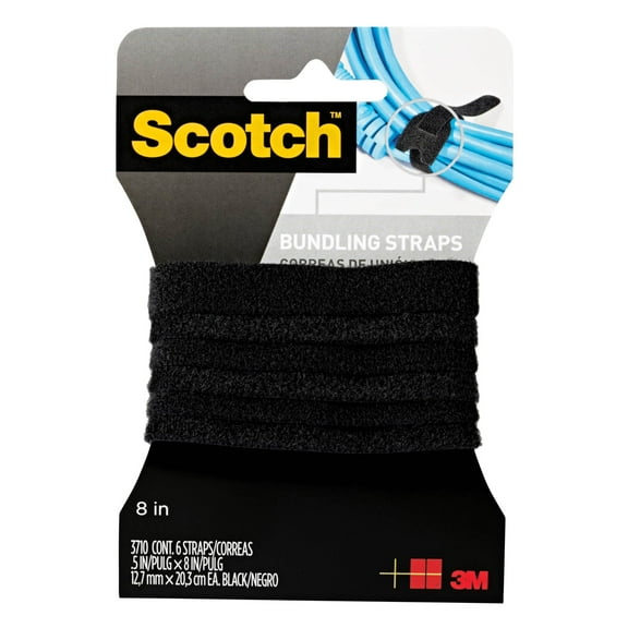 Scotch Black Hook & Loop Fasteners, Self Fastening, 1/2 in. x 8 in., 6 Count