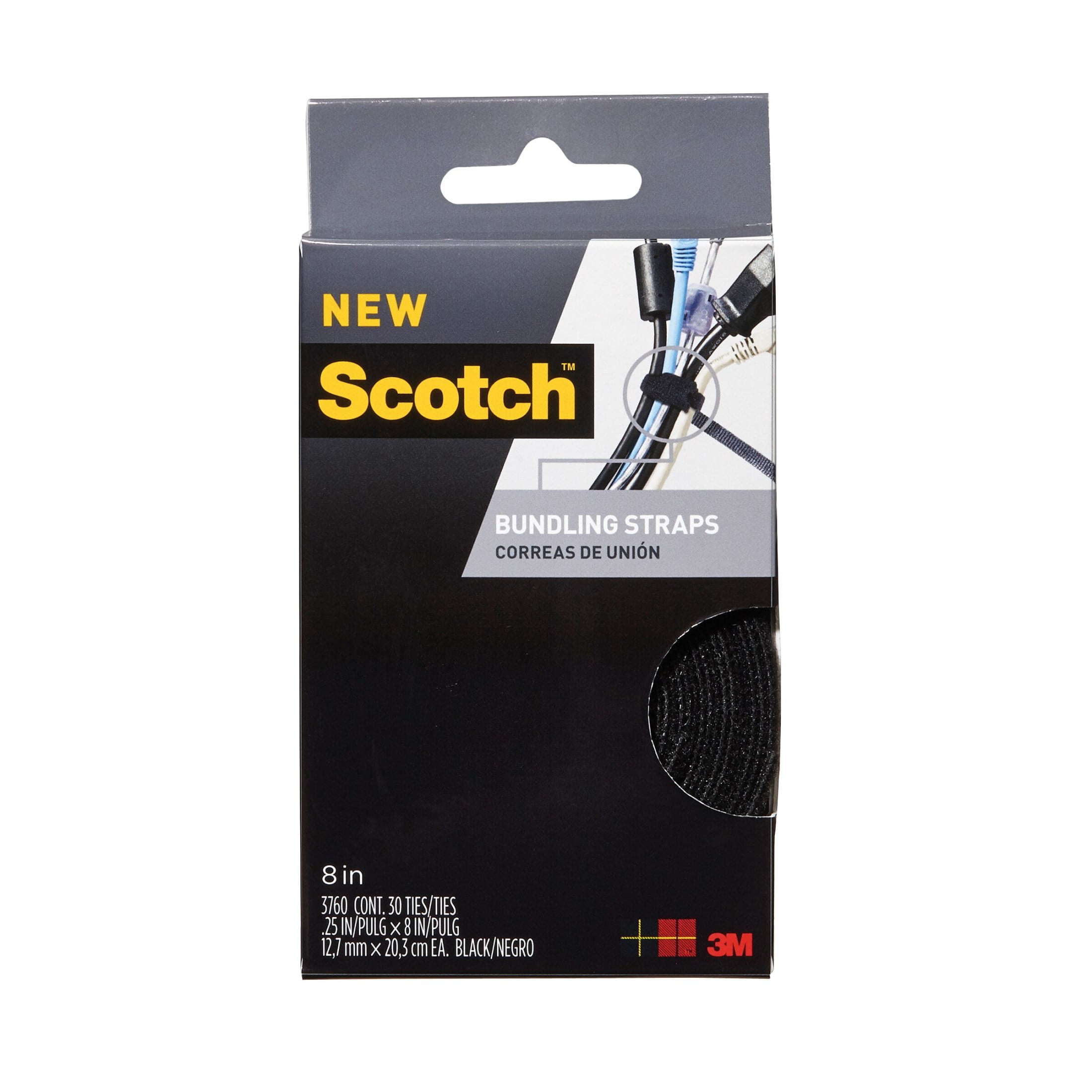 Scotch Black Hook & Loop Fasteners, Self Fastening, 1/4 in x 8 in, 30 Count