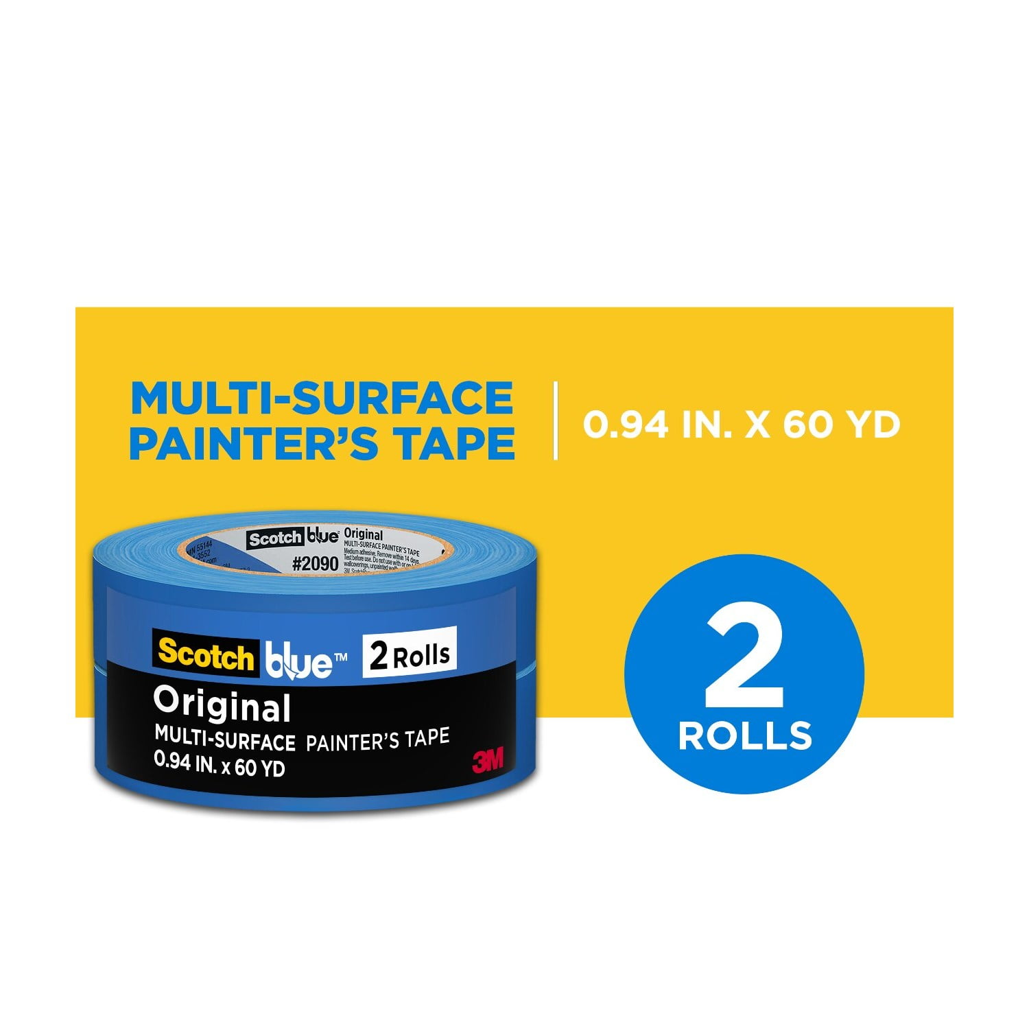 Scotch Blue Painter's Tape, 0.94 in. x 60 yd., 2 Pack, Original Multi-Surface, Paint Supplies