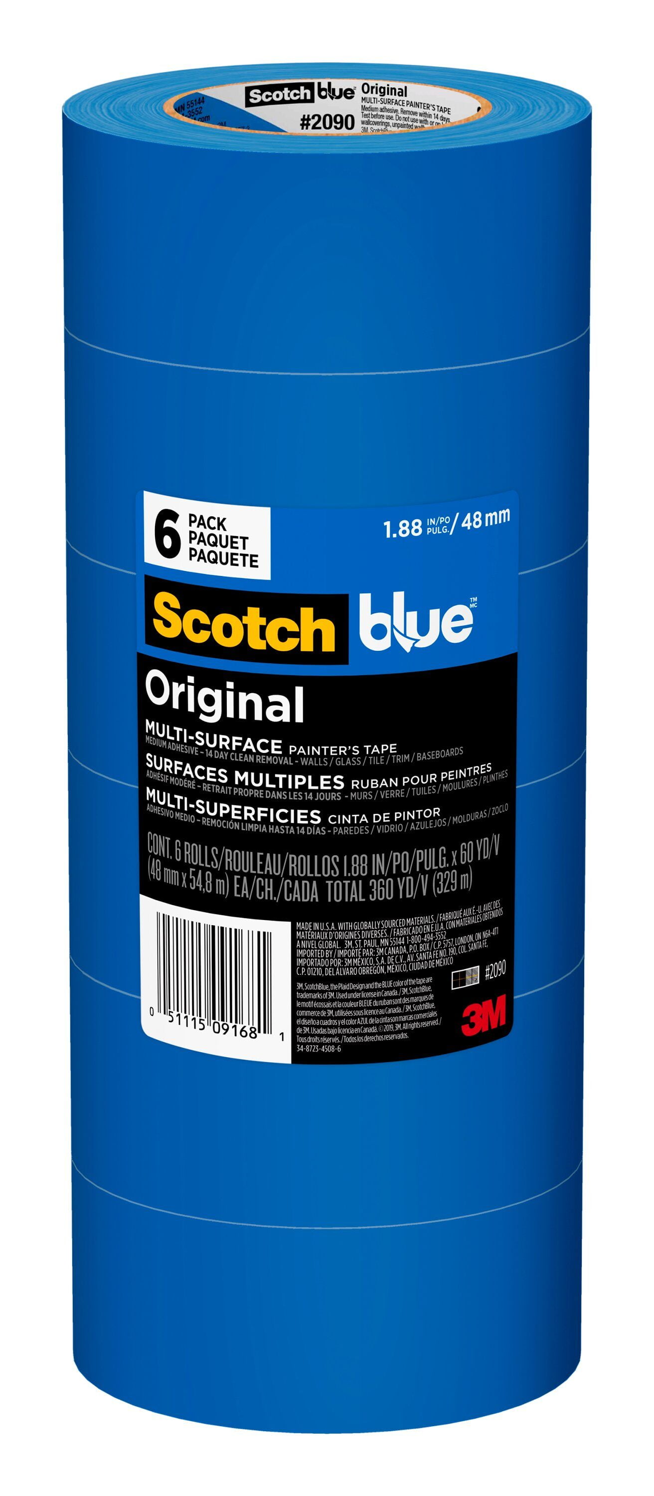 ScotchBlue Original Painter's Tape, 1.88 in x 60 yd, 6 Rolls/Pack