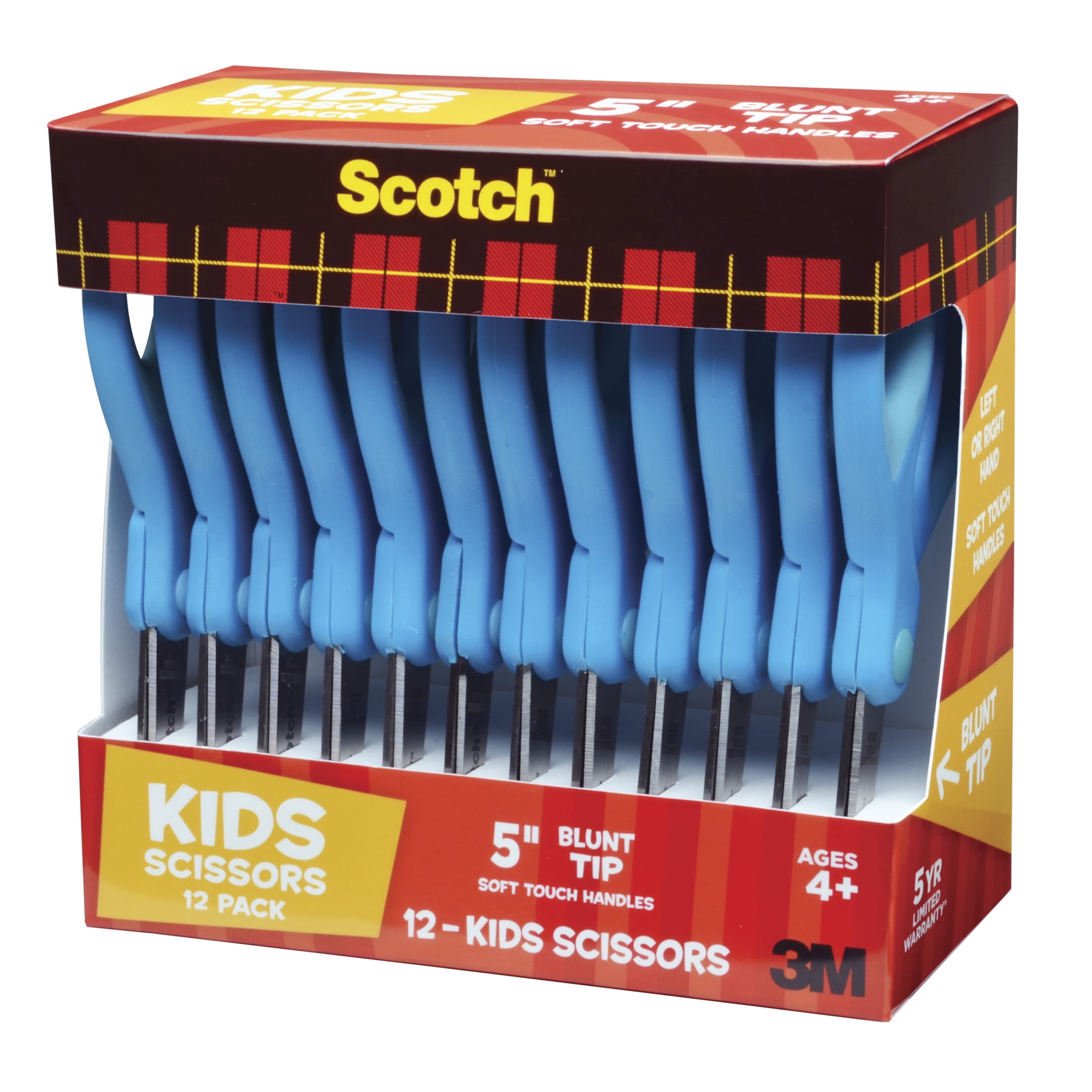 Scotch Blunt Tip Soft Grip Scissors, 5 Inches, Stainless Steel Blade, Pack of 12