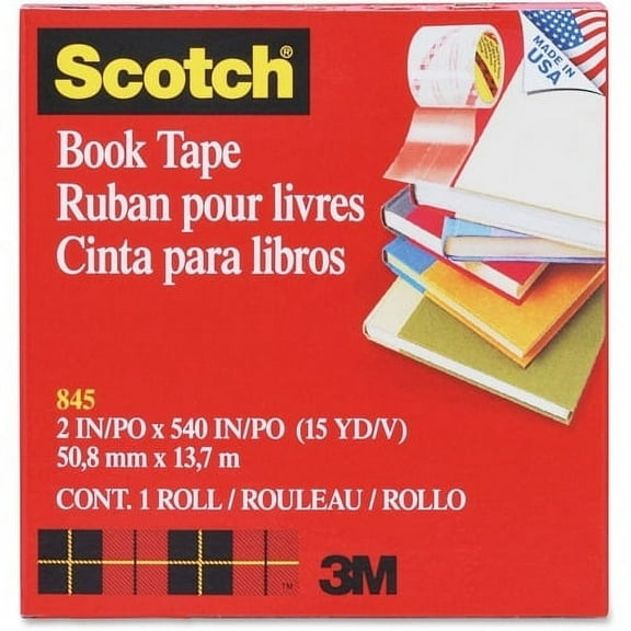 Scotch Book Tape 15 yd Length x 2" Width - 3" Core - Acrylic - 1 Roll - Clear