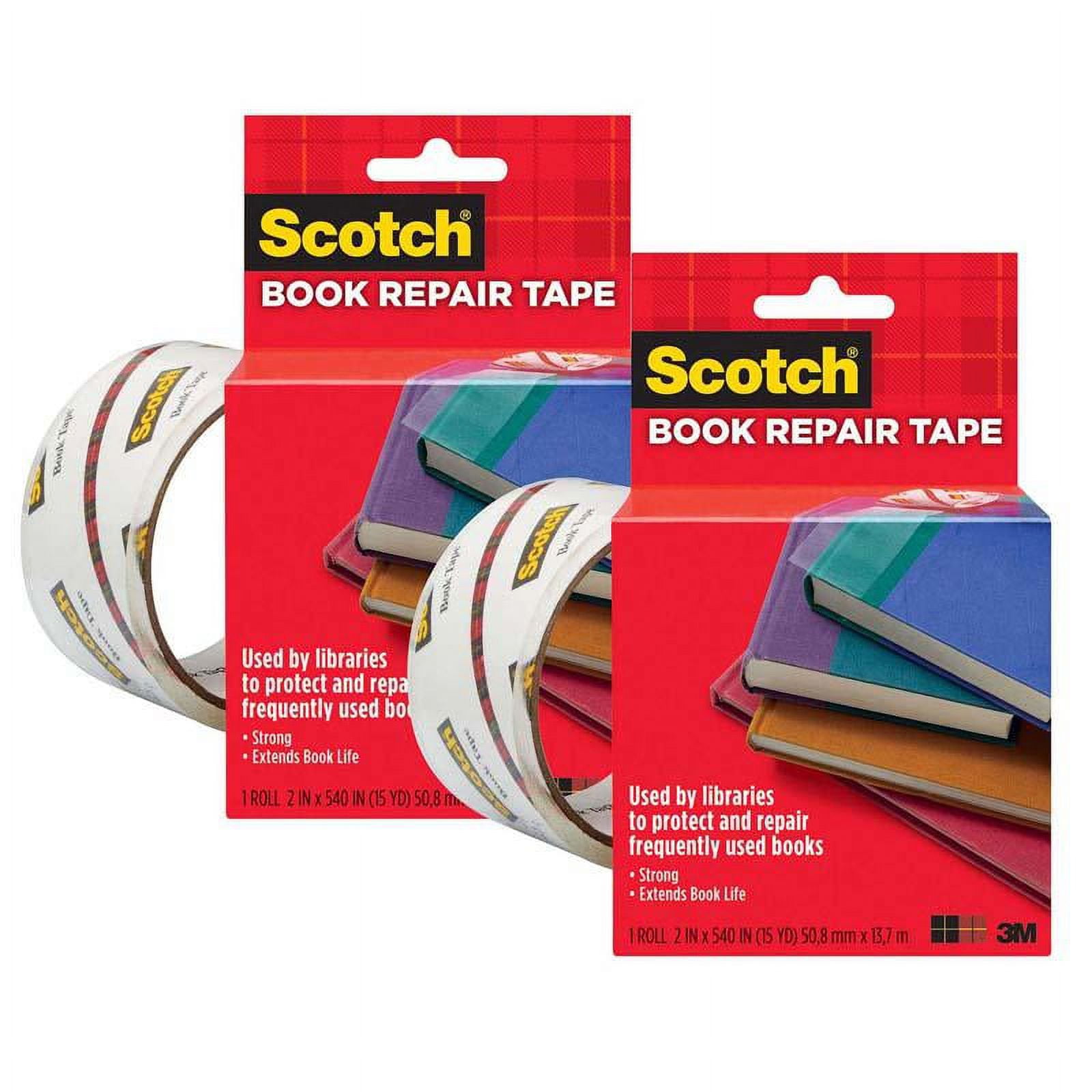 Scotch Book Tape, 2 in x 15 yd Per Roll, 2 Rolls