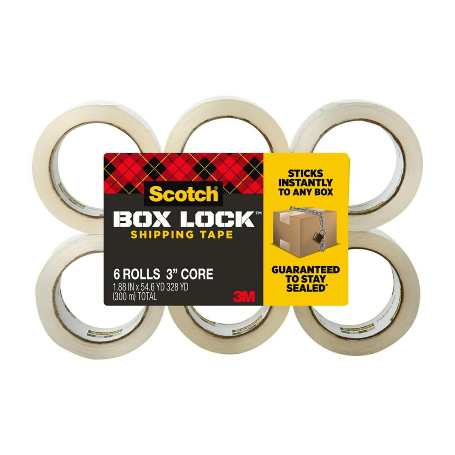 Scotch Box Lock Packing Tape, Clear, Extreme Grip Moving Tape, 1.88 in