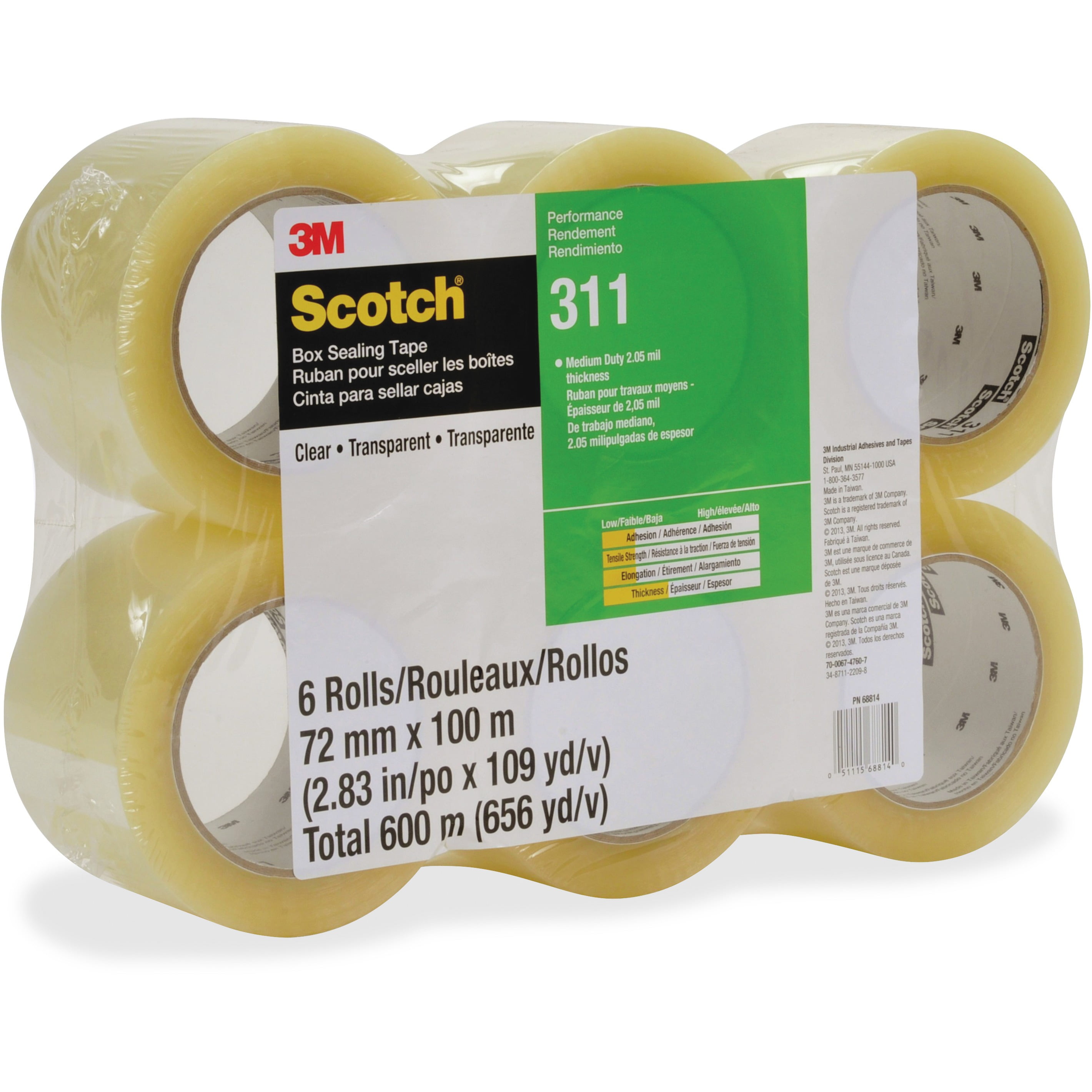 Scotch Box Sealing Tape 311, Clear, 24 / Carton (Quantity)