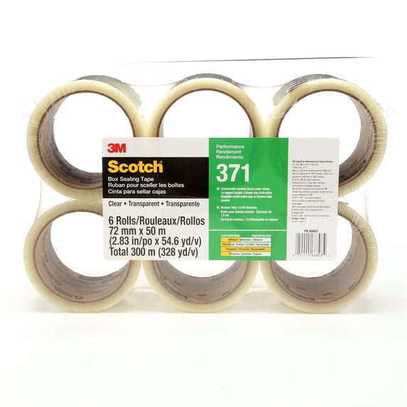 Scotch Box Sealing Tape 371, Clear, 72 mm x 50 m, 24 per case (6 rolls/pack 4 packs/case), Conveniently Packaged