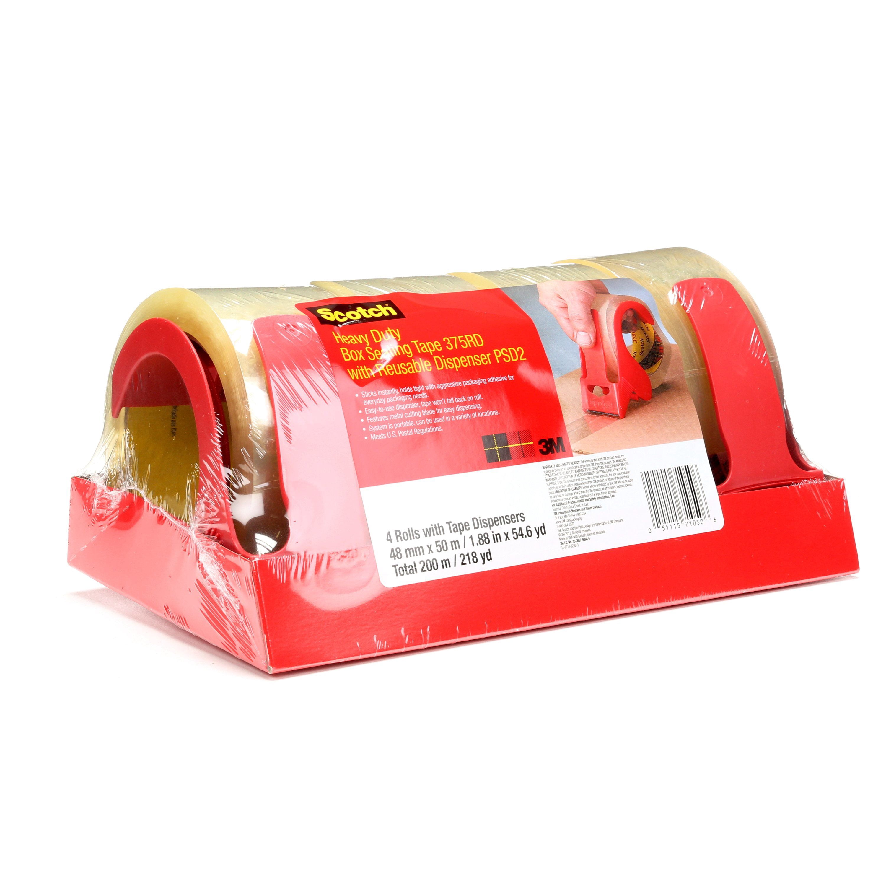 Scotch Box Sealing Tape with Dispenser PSD2, Clear, 48 mm X 50 m, 24 per case