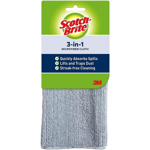 Scotch-Brite 3-in-1 Microfiber Kitchen Cloth, Streak-Free Cleaning, 1 Cloth
