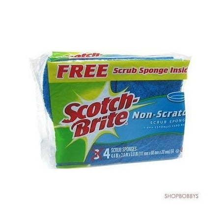 Scotch-Brite 3m 4-Pack Non-Scratch Scrub Sponges, Blue, 4.4x2.6x.8