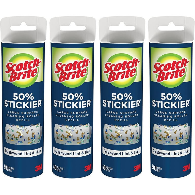 Scotch-Brite 50% Stickier Large Surface Roller Refill, Works Great On Pet  Hair, 4 Refills, 60 Sheets Per Refill, 240 Sheets Total 