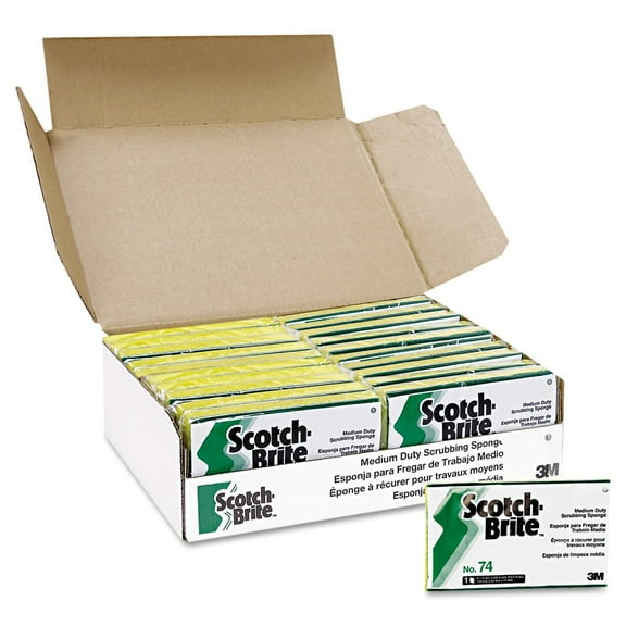 Scotch-Brite Acetate Medium Duty Scrub Sponge #74, Large, Yellow/Green, Carton Of 20