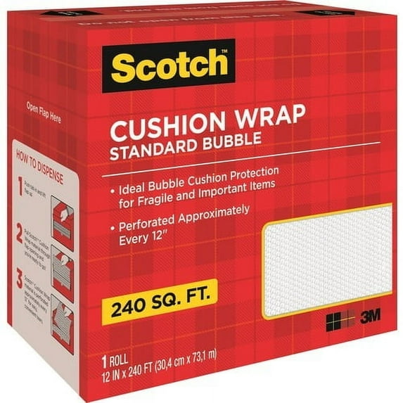 Scotch-Brite Cushion Wrap Perforated 12" x 240' Bubble Wrap Roll, Clear