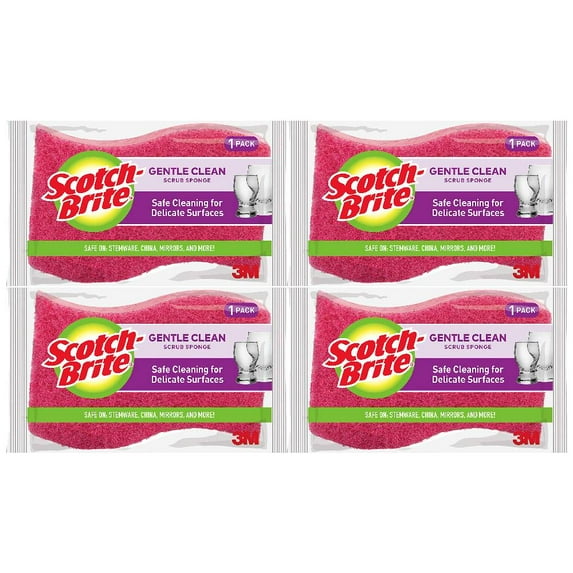 Scotch-Brite Delicate Care Scrub Sponge 435 S-Wave Shape NonScratch Pink, 4-Pack