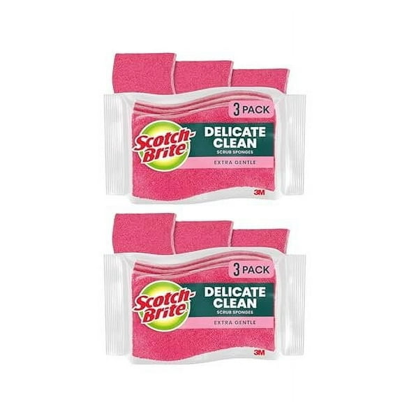 Scotch-Brite Delicate Care Scrub Sponges, 6 Count 2 Packs of 3  Non-Scratch Cleaning for Glassware, Non-Stick Cookware