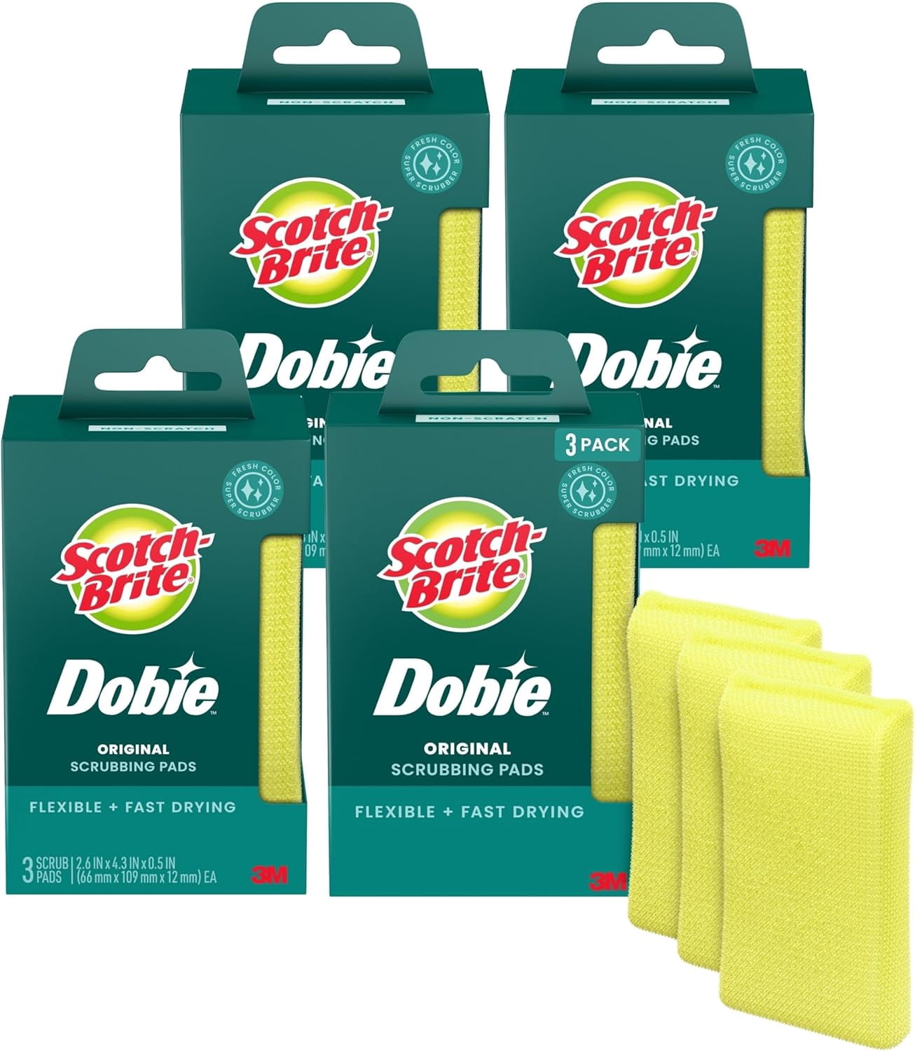 Scotch-Brite Dobie All Purpose Pads, 3Count (Pack of 4) Total 12 Pads ...