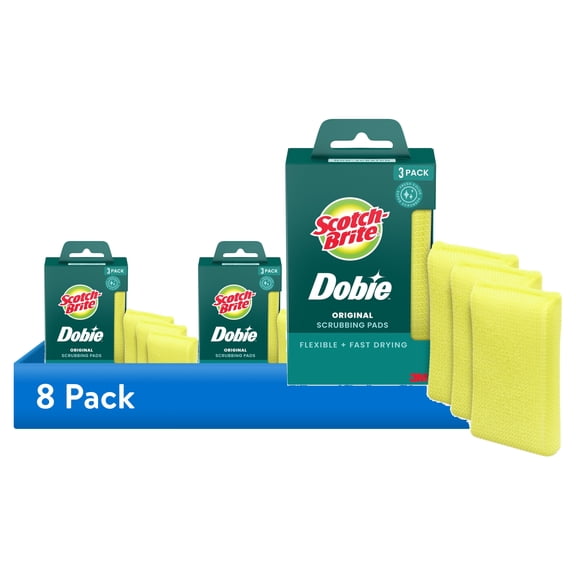 (8 pack) Scotch-Brite Dobie Original Scrubbing Pads, Flexible and Fast Drying, 3 Pack