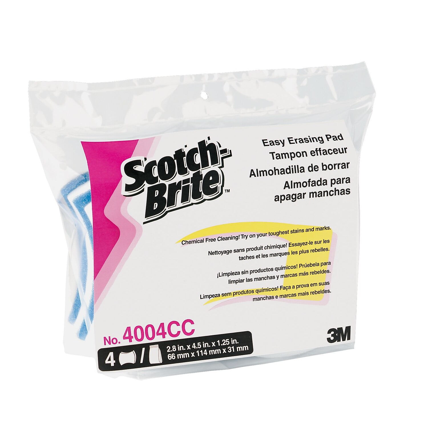 ScotchBrite Easy Erasing Pad 2 4/5 x 4 1/2 x 1 1/5 Blue/White 4 per