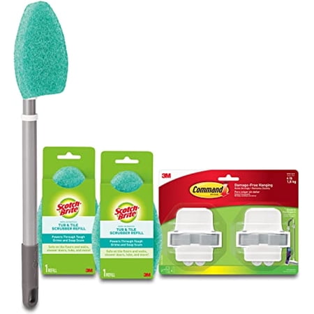 Scotch-Brite Extendable Tub & Tile Scrubber Kit, Includes 1 Handle and 3 Non-Scratch Scrubber Pads Command Broom and Mop Grippers, 2-Grippers, 4-Strips Extendable Tub & Tile Scrubber Kit 2 Command Broom and Mop Grippers