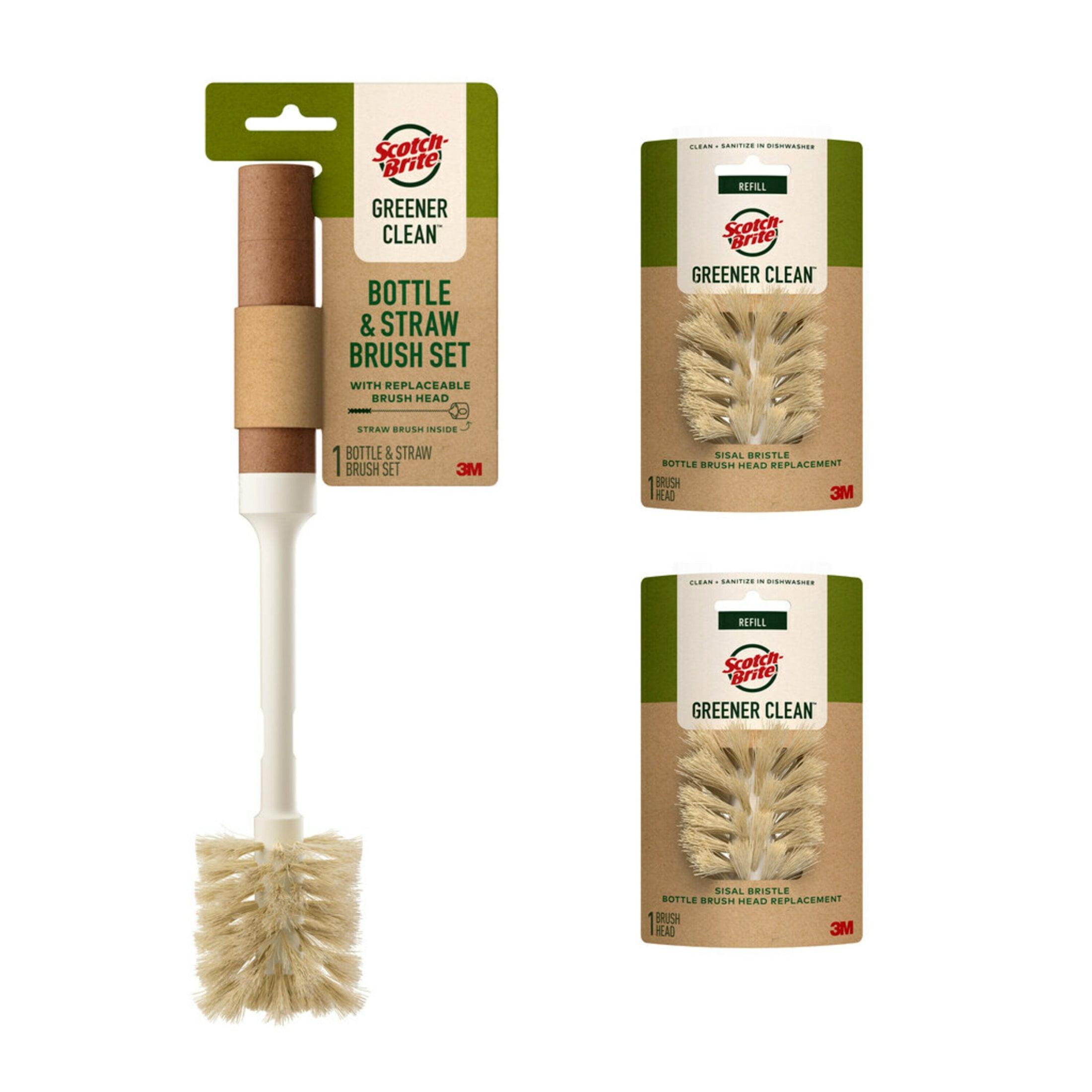 Scotch-Brite Greener Clean Bottle & Straw Brush Set and Replacement Heads - Case