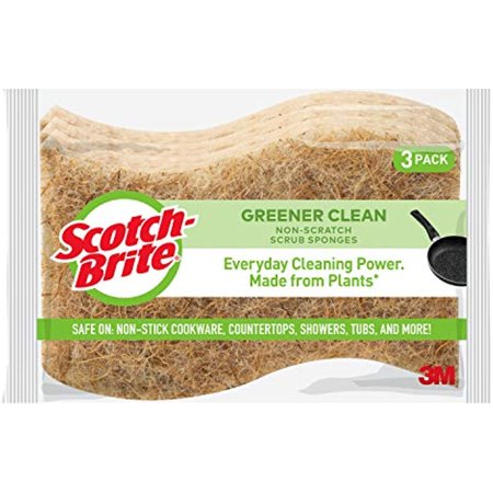 Scotch-Brite Greener Clean Natural Fiber Non-Scratch Scrub Sponge, Everyday Cleaning Power. Made From Plants, 24 Scrub Sponges