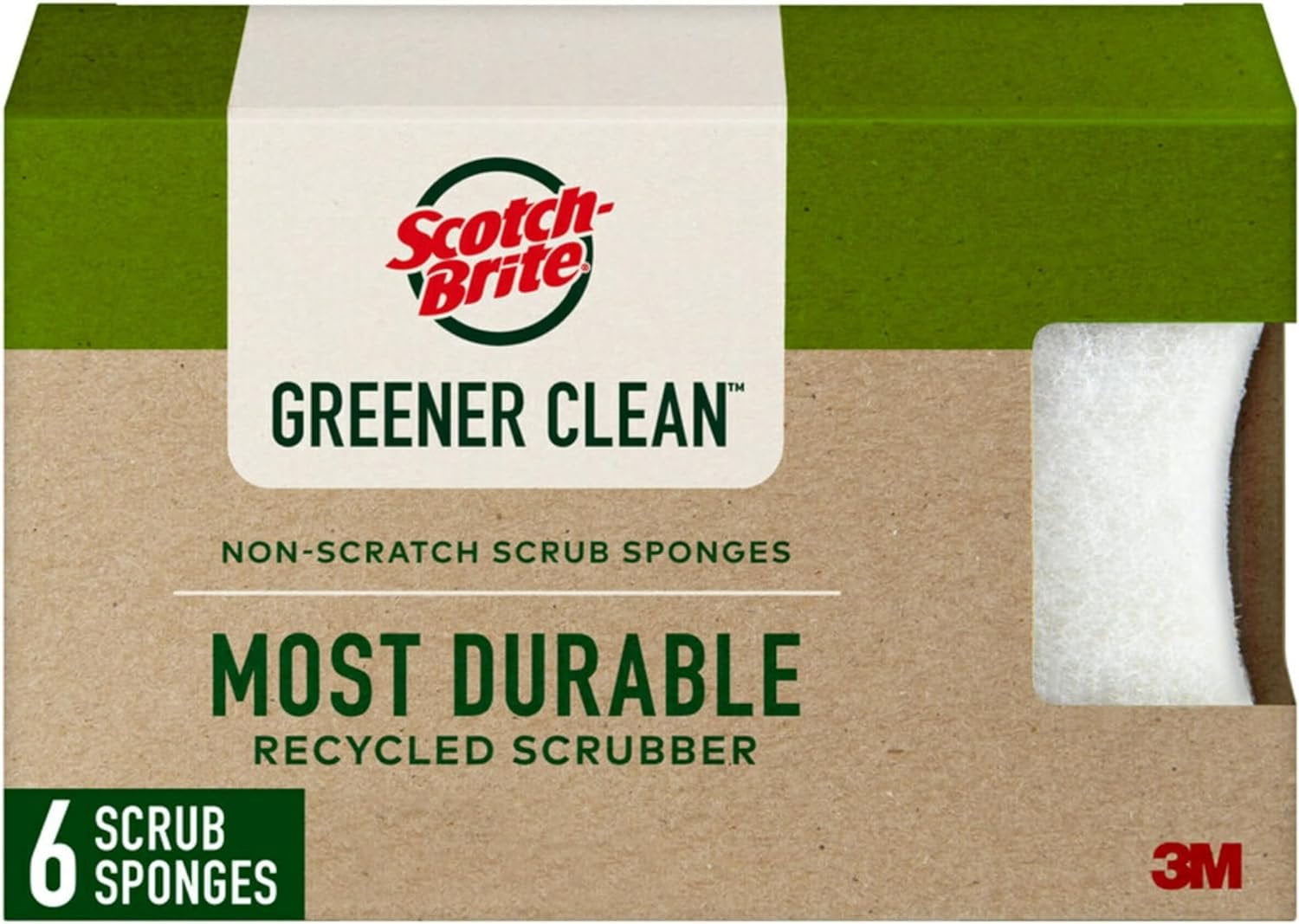 ScotchBrite Greener Clean NonScratch Kitchen Sponges, 6 Scrub Sponges